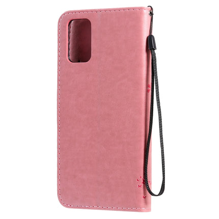For Galaxy S20+ Tree & Cat Pattern Pressed Printing Horizontal Flip PU Leather Case with Holder & Card Slots & Wallet & Lanyard(Pink)-garmade.com