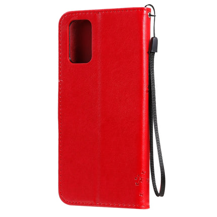 For Galaxy S20+ Tree & Cat Pattern Pressed Printing Horizontal Flip PU Leather Case with Holder & Card Slots & Wallet & Lanyard(Red)-garmade.com