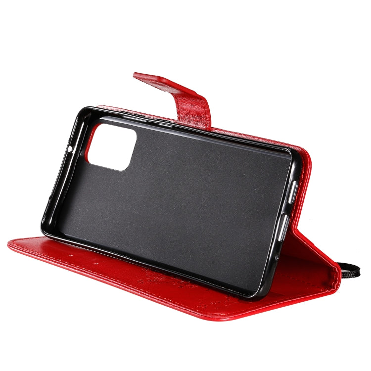 For Galaxy S20+ Tree & Cat Pattern Pressed Printing Horizontal Flip PU Leather Case with Holder & Card Slots & Wallet & Lanyard(Red)-garmade.com