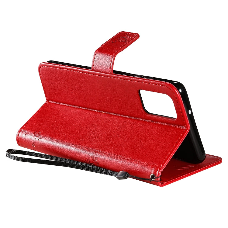 For Galaxy S20+ Tree & Cat Pattern Pressed Printing Horizontal Flip PU Leather Case with Holder & Card Slots & Wallet & Lanyard(Red)-garmade.com