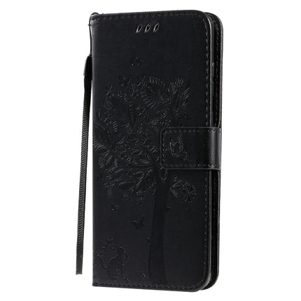 For Galaxy S20+ Tree & Cat Pattern Pressed Printing Horizontal Flip PU Leather Case with Holder & Card Slots & Wallet & Lanyard(Black)-garmade.com