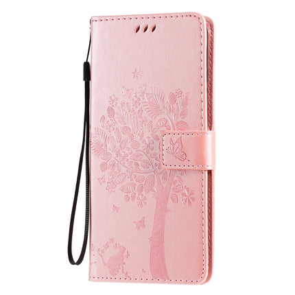 For Galaxy S20 Ultra Tree & Cat Pattern Pressed Printing Horizontal Flip PU Leather Case with Holder & Card Slots & Wallet & Lanyard(Rose Gold)-garmade.com