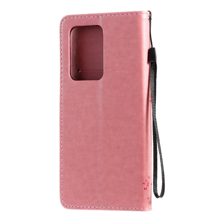 For Galaxy S20 Ultra Tree & Cat Pattern Pressed Printing Horizontal Flip PU Leather Case with Holder & Card Slots & Wallet & Lanyard(Pink)-garmade.com