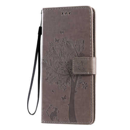 For Galaxy S20 Ultra Tree & Cat Pattern Pressed Printing Horizontal Flip PU Leather Case with Holder & Card Slots & Wallet & Lanyard(Grey)-garmade.com