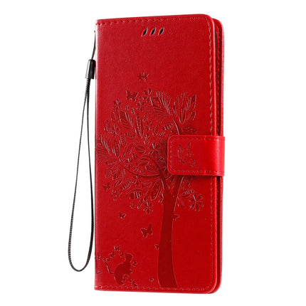 For Galaxy S20 Ultra Tree & Cat Pattern Pressed Printing Horizontal Flip PU Leather Case with Holder & Card Slots & Wallet & Lanyard(Red)-garmade.com
