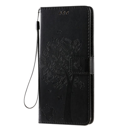 For Galaxy S20 Ultra Tree & Cat Pattern Pressed Printing Horizontal Flip PU Leather Case with Holder & Card Slots & Wallet & Lanyard(Black)-garmade.com