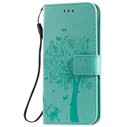For Galaxy S20 Tree & Cat Pattern Pressed Printing Horizontal Flip PU Leather Case with Holder & Card Slots & Wallet & Lanyard(Green)-garmade.com