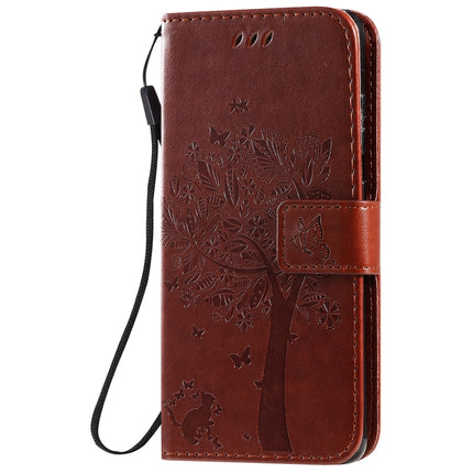 For Galaxy S20 Tree & Cat Pattern Pressed Printing Horizontal Flip PU Leather Case with Holder & Card Slots & Wallet & Lanyard(Coffee)-garmade.com