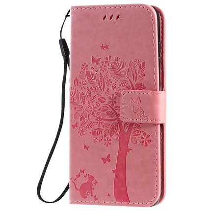 For Galaxy S20 Tree & Cat Pattern Pressed Printing Horizontal Flip PU Leather Case with Holder & Card Slots & Wallet & Lanyard(Pink)-garmade.com