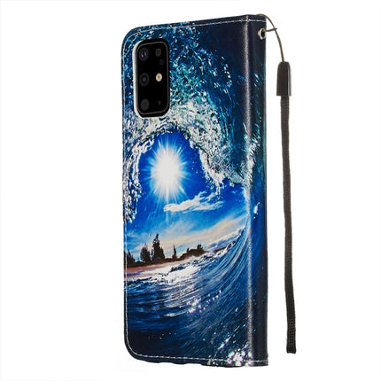 For Galaxy S20+ Colored Drawing Pattern Plain Weave Horizontal Flip Leather Case with Holder & Card Slot & Wallet&Lanyard(Waves and Sun)-garmade.com