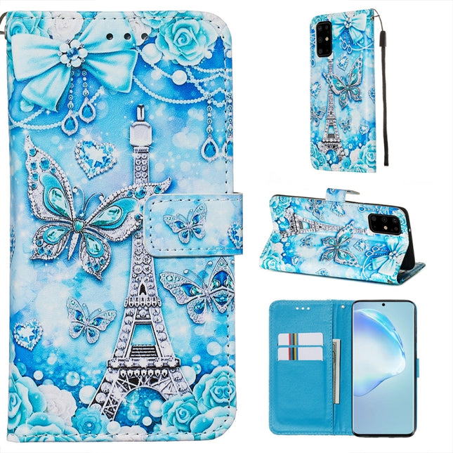 For Galaxy S20+ Colored Drawing Pattern Plain Weave Horizontal Flip Leather Case with Holder & Card Slot & Wallet&Lanyard(Tower Butterfly)-garmade.com