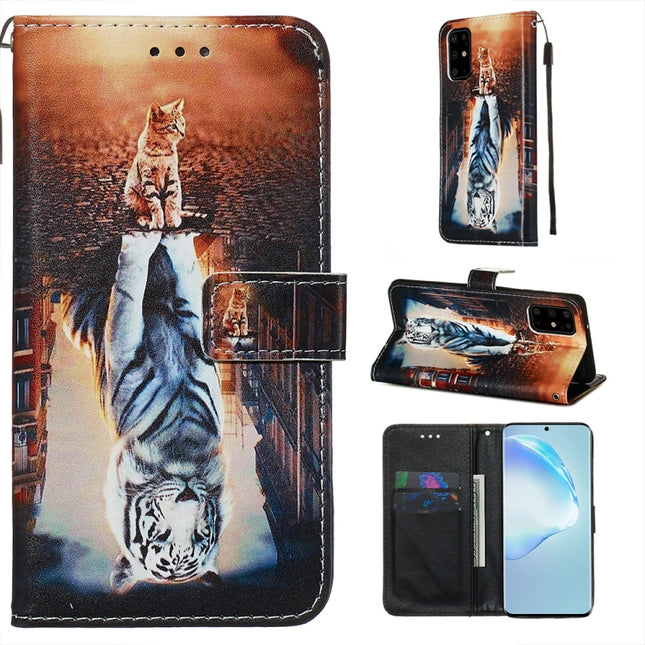 For Galaxy S20+ Colored Drawing Pattern Plain Weave Horizontal Flip Leather Case with Holder & Card Slot & Wallet&Lanyard(Cats And Tigers)-garmade.com