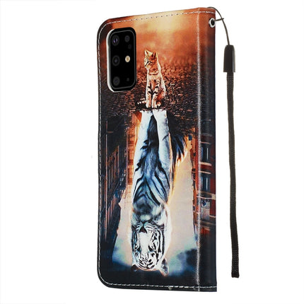 For Galaxy S20+ Colored Drawing Pattern Plain Weave Horizontal Flip Leather Case with Holder & Card Slot & Wallet&Lanyard(Cats And Tigers)-garmade.com