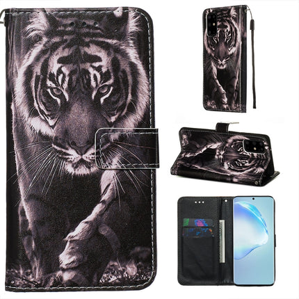 For Galaxy S20+ Colored Drawing Pattern Plain Weave Horizontal Flip Leather Case with Holder & Card Slot & Wallet&Lanyard(Black and white Tiger)-garmade.com