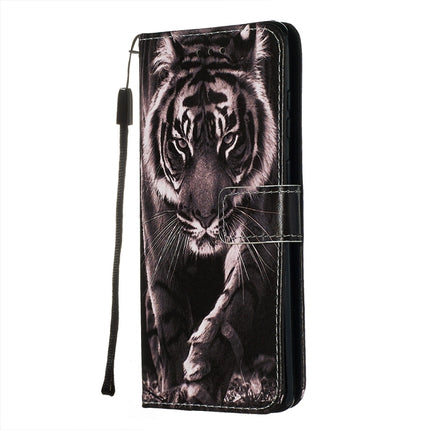 For Galaxy S20+ Colored Drawing Pattern Plain Weave Horizontal Flip Leather Case with Holder & Card Slot & Wallet&Lanyard(Black and white Tiger)-garmade.com