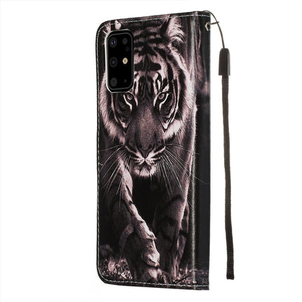 For Galaxy S20+ Colored Drawing Pattern Plain Weave Horizontal Flip Leather Case with Holder & Card Slot & Wallet&Lanyard(Black and white Tiger)-garmade.com