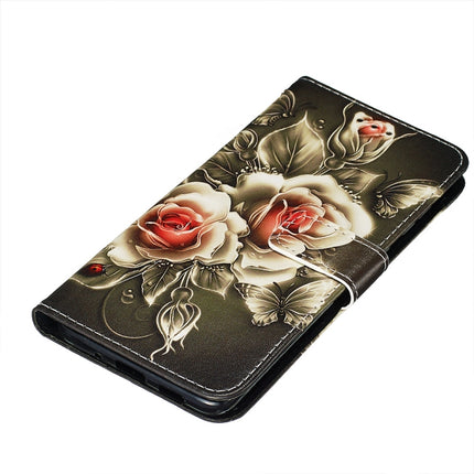 For Galaxy S20+ Colored Drawing Pattern Plain Weave Horizontal Flip Leather Case with Holder & Card Slot & Wallet&Lanyard(Rose on Black)-garmade.com