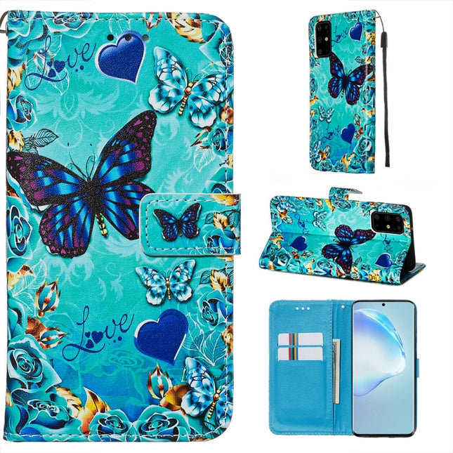 For Galaxy S20+ Colored Drawing Pattern Plain Weave Horizontal Flip Leather Case with Holder & Card Slot & Wallet&Lanyard(Caring Butterfly)-garmade.com