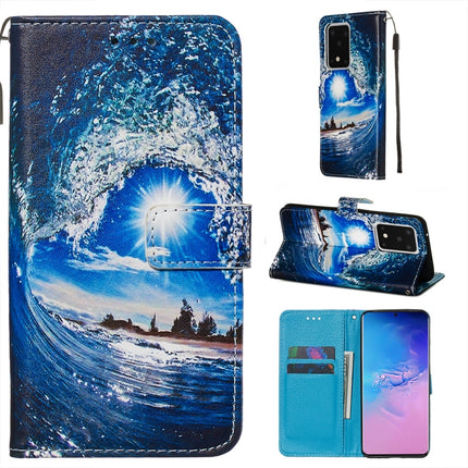 For Galaxy S20 Ultra Colored Drawing Pattern Plain Weave Horizontal Flip Leather Case with Holder & Card Slot & Wallet&Lanyard(Waves and Sun)-garmade.com