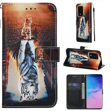 For Galaxy S20 Ultra Colored Drawing Pattern Plain Weave Horizontal Flip Leather Case with Holder & Card Slot & Wallet&Lanyard(Cats And Tigers)-garmade.com