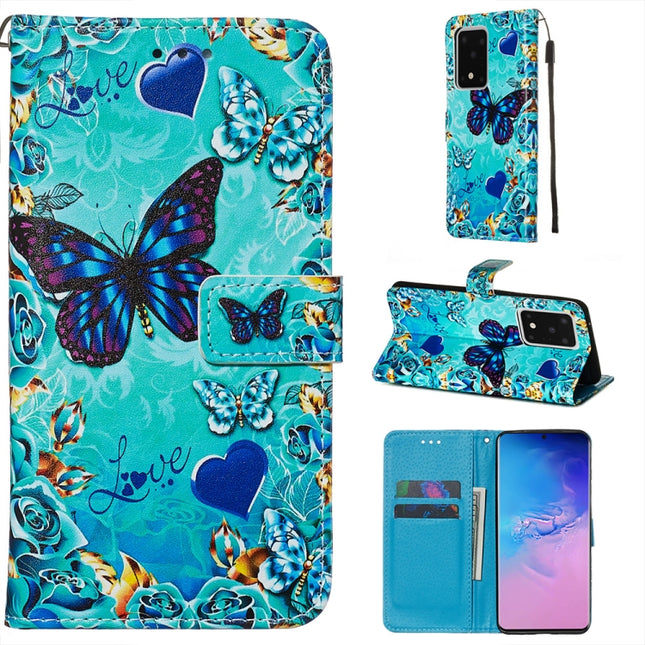 For Galaxy S20 Ultra Colored Drawing Pattern Plain Weave Horizontal Flip Leather Case with Holder & Card Slot & Wallet&Lanyard(Caring Butterfly)-garmade.com