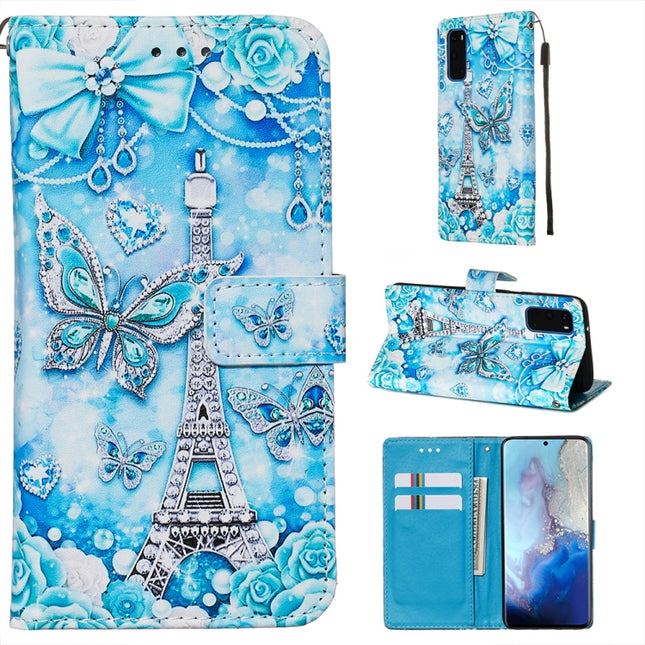 For Galaxy S20 Colored Drawing Pattern Plain Weave Horizontal Flip Leather Case with Holder & Card Slot & Wallet&Lanyard(Tower Butterfly)-garmade.com