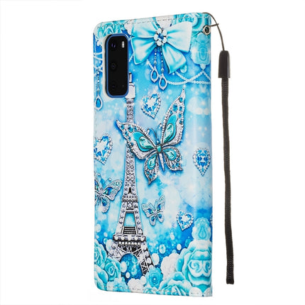 For Galaxy S20 Colored Drawing Pattern Plain Weave Horizontal Flip Leather Case with Holder & Card Slot & Wallet&Lanyard(Tower Butterfly)-garmade.com