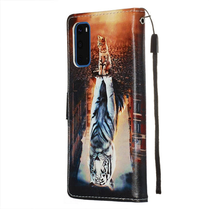 For Galaxy S20 Colored Drawing Pattern Plain Weave Horizontal Flip Leather Case with Holder & Card Slot & Wallet&Lanyard(Cats And Tigers)-garmade.com