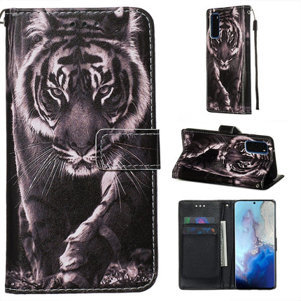 For Galaxy S20 Colored Drawing Pattern Plain Weave Horizontal Flip Leather Case with Holder & Card Slot & Wallet&Lanyard(Black and white Tiger)-garmade.com