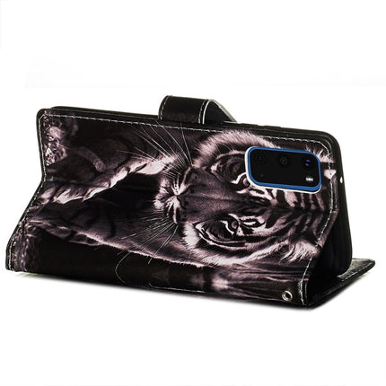 For Galaxy S20 Colored Drawing Pattern Plain Weave Horizontal Flip Leather Case with Holder & Card Slot & Wallet&Lanyard(Black and white Tiger)-garmade.com