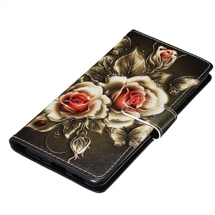 For Galaxy S20 Colored Drawing Pattern Plain Weave Horizontal Flip Leather Case with Holder & Card Slot & Wallet&Lanyard(Rose on Black)-garmade.com