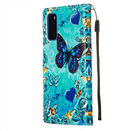 For Galaxy S20 Colored Drawing Pattern Plain Weave Horizontal Flip Leather Case with Holder & Card Slot & Wallet&Lanyard(Caring Butterfly)-garmade.com