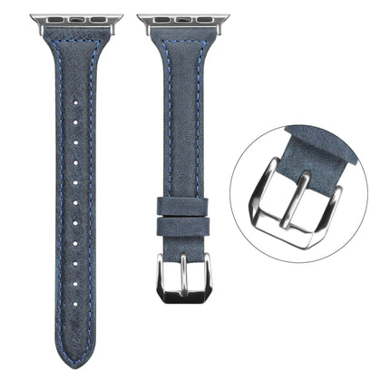 Genuine Leather Watch Band For Apple Watch Series 9&8&7 41mm / SE 3&SE 2&6&SE&5&4 40mm / 3&2&1 38mm(Cyanine Wax Leather)-garmade.com