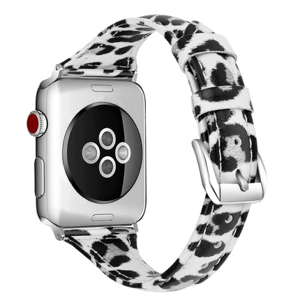 Genuine Leather Watch Band For Apple Watch Series 9&8&7 41mm / SE 3&SE 2&6&SE&5&4 40mm / 3&2&1 38mm(Grey Leopard Print)-garmade.com