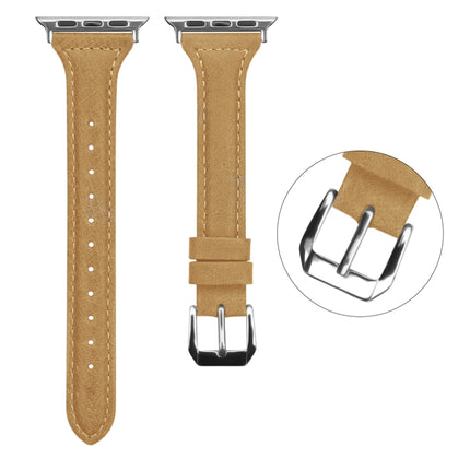 Genuine Leather Watch Band For Apple Watch Series 9&8&7 41mm / SE 3&SE 2&6&SE&5&4 40mm / 3&2&1 38mm(Light Brown Wax Leather)-garmade.com