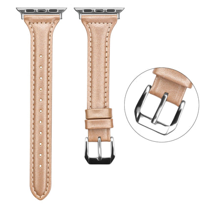 Genuine Leather Watch Band For Apple Watch Ultra 49mm&Watch Ultra 2 49mm / Series 9&8&7 45mm / SE 3&SE 2&6&SE&5&4 44mm / 3&2&1 42mm(Pink Gold)-garmade.com