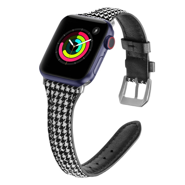 Genuine Leather Watch Band For Apple Watch Ultra 49mm&Watch Ultra 2 49mm / Series 9&8&7 45mm / SE 3&SE 2&6&SE&5&4 44mm / 3&2&1 42mm(Houndstooth)-garmade.com