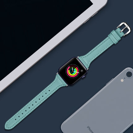 Genuine Leather Watch Band For Apple Watch Ultra 49mm&Watch Ultra 2 49mm / Series 9&8&7 45mm / SE 3&SE 2&6&SE&5&4 44mm / 3&2&1 42mm(Light Blue)-garmade.com