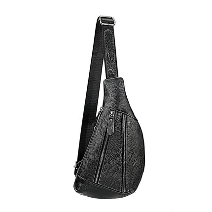 6019 Litchi Texture Genuine Leather Crossbody Chest Bag For Men(Black)-garmade.com