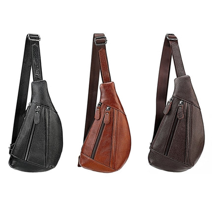 6019 Litchi Texture Genuine Leather Crossbody Chest Bag For Men(Brown)-garmade.com