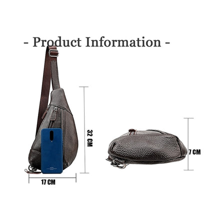 6019 Litchi Texture Genuine Leather Crossbody Chest Bag For Men(Coffee)-garmade.com