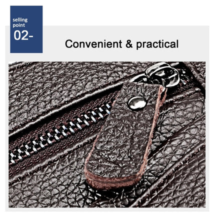 6019 Litchi Texture Genuine Leather Crossbody Chest Bag For Men(Coffee)-garmade.com