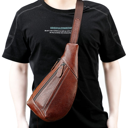 6019 Litchi Texture Genuine Leather Crossbody Chest Bag For Men(Brown)-garmade.com