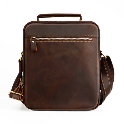 6050 Crazy Horse Texture Genuine Leather Crossbody Bag for Men(Coffee)-garmade.com