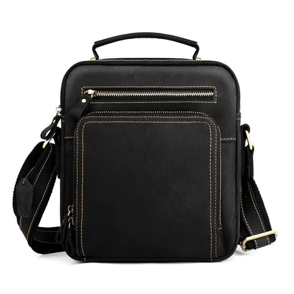 6050 Crazy Horse Texture Genuine Leather Crossbody Bag for Men(Black)-garmade.com