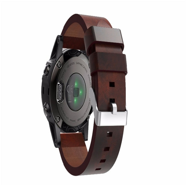 For Garmin Fenix 5S (Not Quick Release) Leather Strap(Coffee)-garmade.com