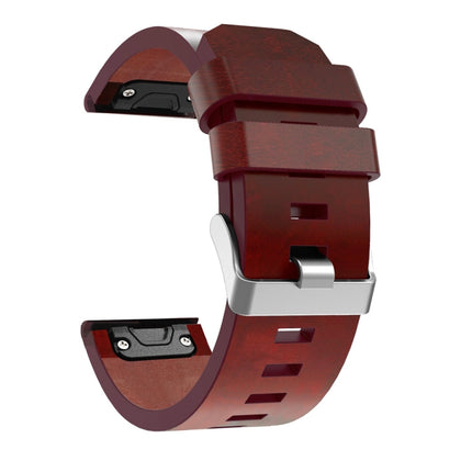 For Garmin Fenix 5X (Without Sewing Thread) Quick Release Leather Strap(Brown)-garmade.com