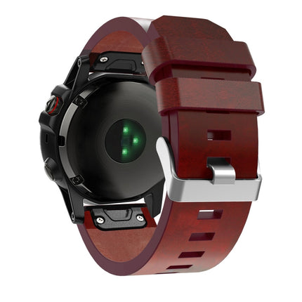 For Garmin Fenix 5X (Without Sewing Thread) Quick Release Leather Strap(Brown)-garmade.com