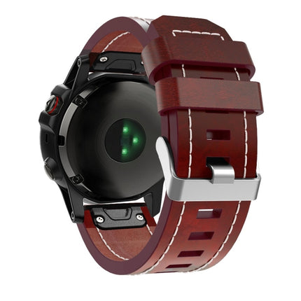 For Garmin Fenix 5X (With sewing thread) Quick-release Leather Strap(Brown)-garmade.com