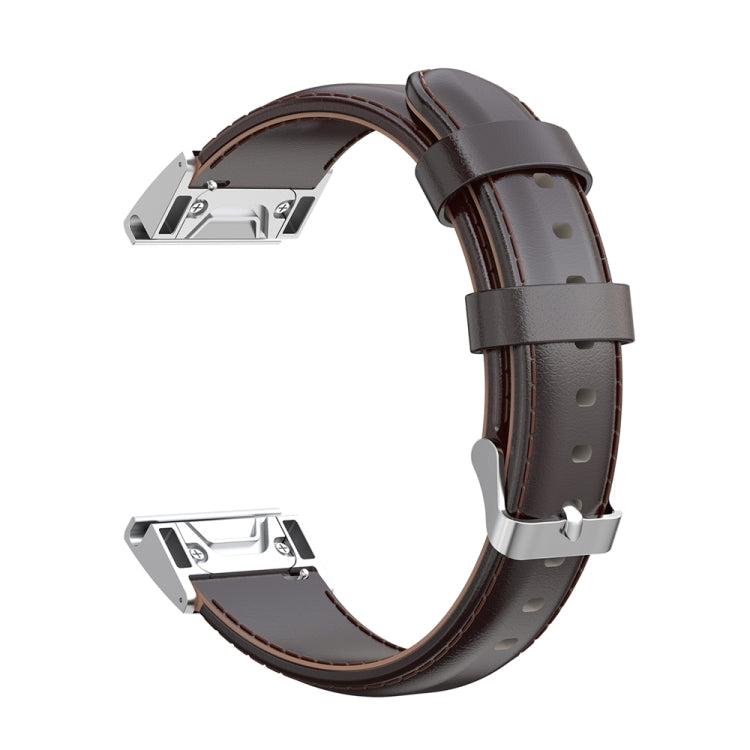 For Garmin Fenix 6X Oil Wax Calfskin Quick Release Strap(Coffee)-garmade.com
